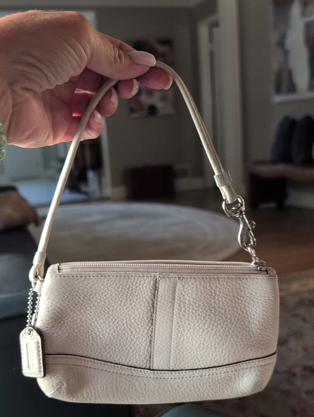 Coach Cream Pebbled Leather Wristlet with Hangtag